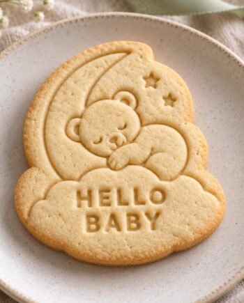 Personalized Teddy Moon Cookie Stamp and Cutter Set, 3 Inch, Custom Name or Text