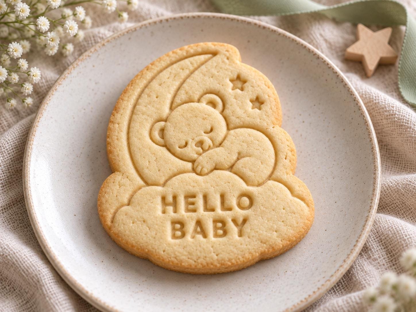 Personalized Teddy Moon Cookie Stamp and Cutter Set, 3 Inch, Custom Name or Text