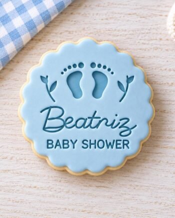 Custom Name Baby Footprint Cookie Stamp and Cutter, Scalloped Baby Shower Fondant Stamp, 3 Inch