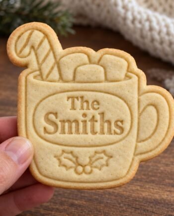 Personalized Hot Cocoa Mug Cookie Cutter and Stamp, Custom Christmas Family Name, 3 Inch