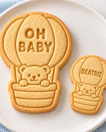 Personalized Teddy Balloon Cookie Stamp and Cutter, 3-Inch Baby Shower Set