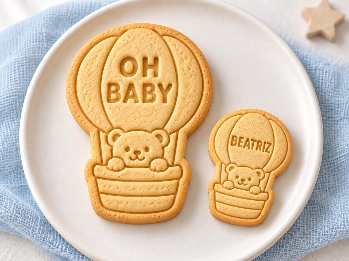 Personalized Teddy Balloon Cookie Stamp and Cutter, 3-Inch Baby Shower Set