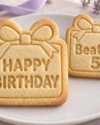Personalized Bow Gift Cookie Stamp and Cutter, 3-Inch Happy Birthday Set