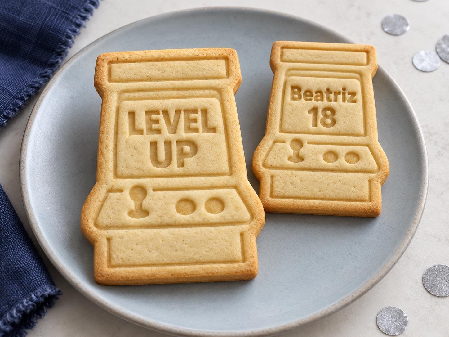 Arcade Cookie Stamp and Cutter, Level Up or Custom Gamer Birthday Text