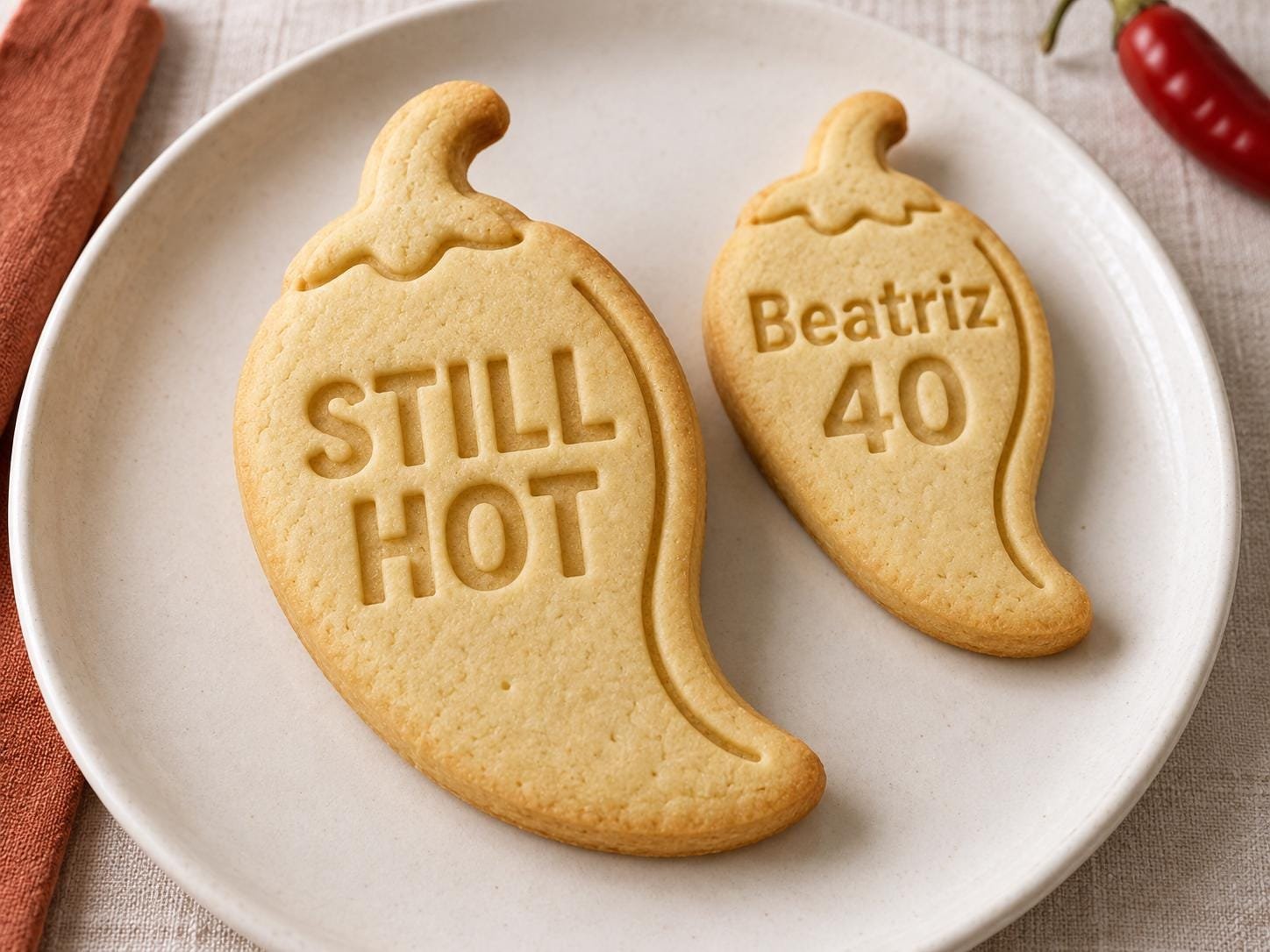 Chili Pepper Cookie Stamp and Cutter, Still Hot or Custom Birthday Text