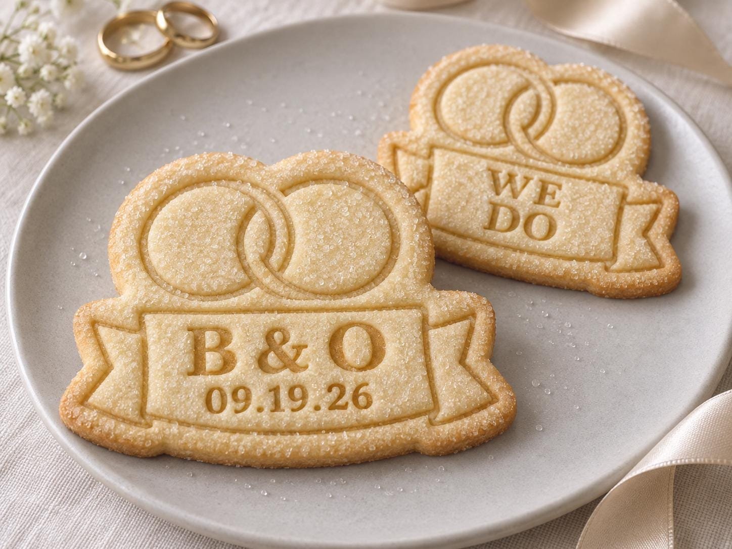 Personalized Wedding Rings Cookie Stamp and Cutter, Custom Initials and Date, 3 Inch - Image 2