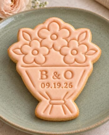 Bridal Bouquet Cookie Stamp and Cutter, Personalized Wedding Initials and Date, 3 Inch