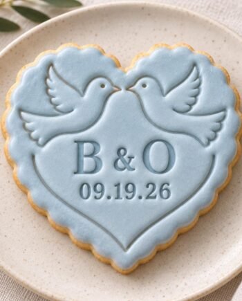 Lovebirds Heart Wedding Cookie Stamp and Cutter, Custom Initials and Date, 3 Inch