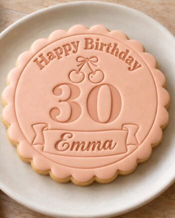 Cherry Birthday Cookie Stamp and Scalloped Cutter, Personalized Name and Age