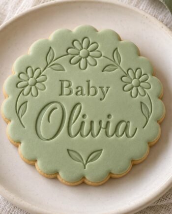 Baby in Bloom Cookie Stamp and Scalloped Cutter, Personalized Daisy Name