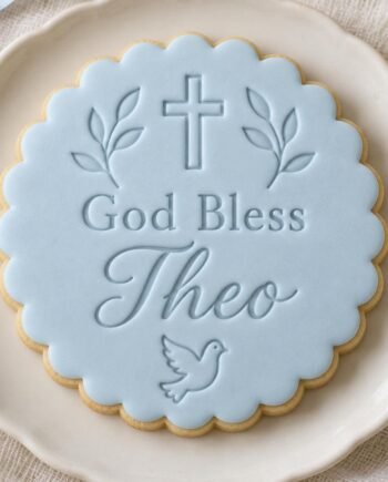 God Bless Christening Cookie Stamp and Scalloped Cutter, Personalized Name