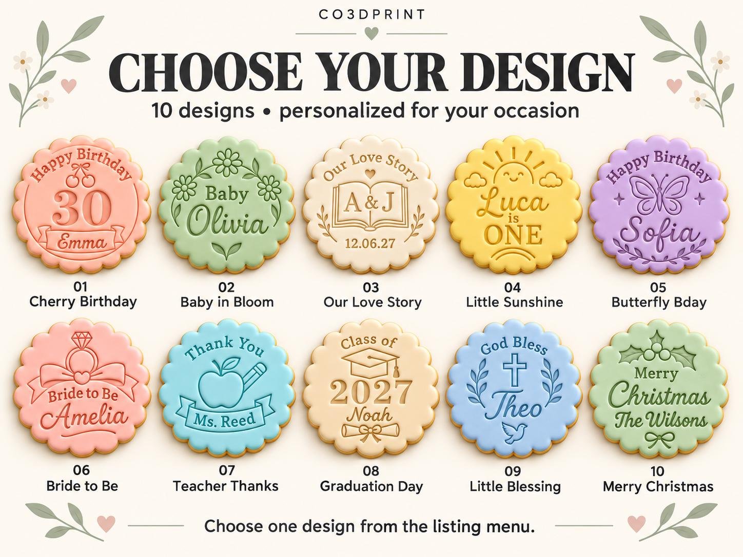 Personalized Cookie Stamp and Scalloped Cutter, 10 Birthday, Wedding and Celebration Designs - Image 2