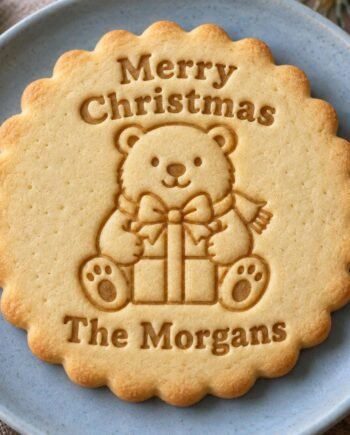 Personalized Polar Bear Cookie Stamp and Scalloped Cutter, Christmas Family Name