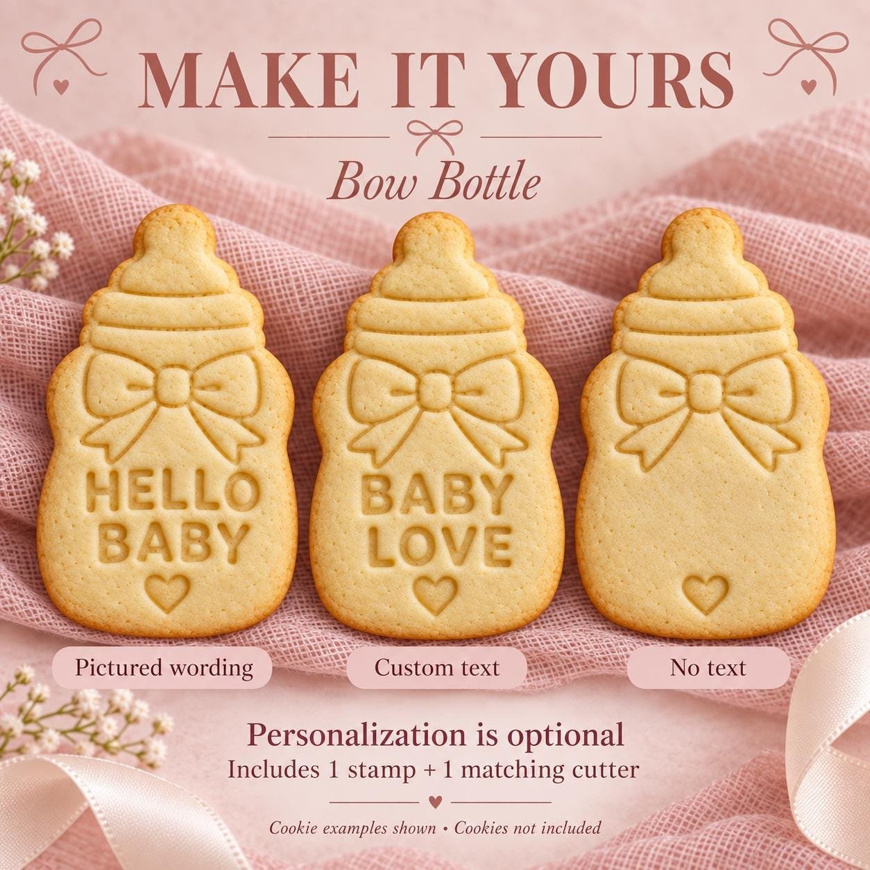Baby Bottle Cookie Stamp and Cutter, Five Designs, Optional Custom Name - Image 3