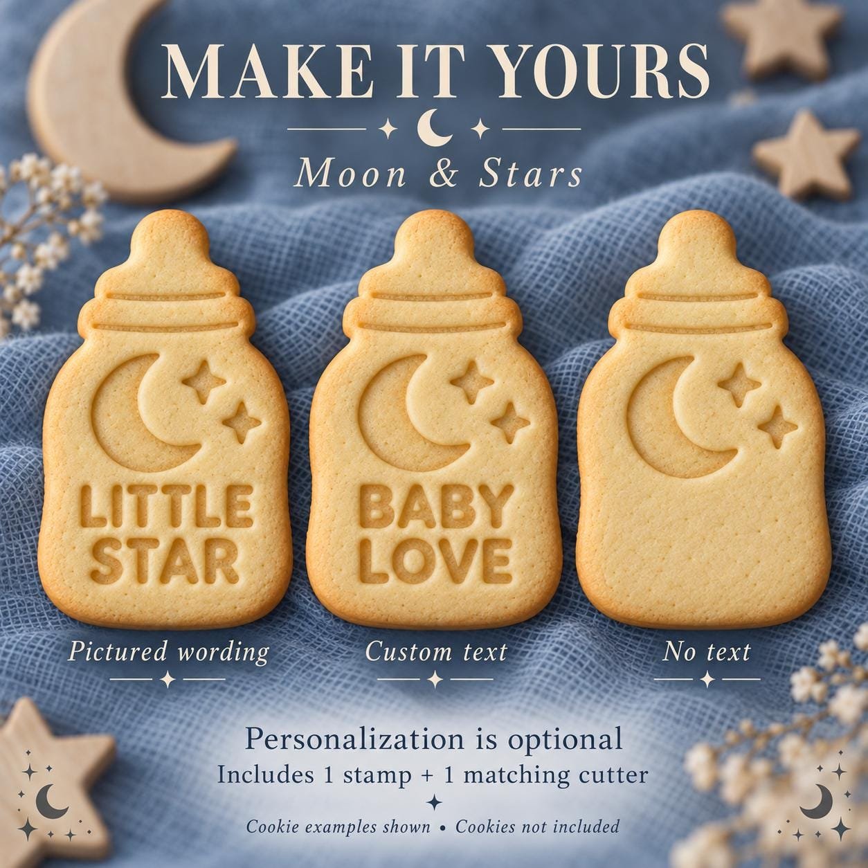 Baby Bottle Cookie Stamp and Cutter, Five Designs, Optional Custom Name - Image 6