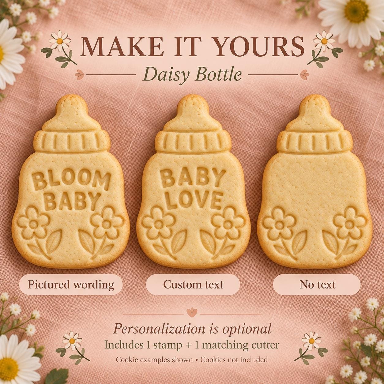 Baby Bottle Cookie Stamp and Cutter, Five Designs, Optional Custom Name - Image 7