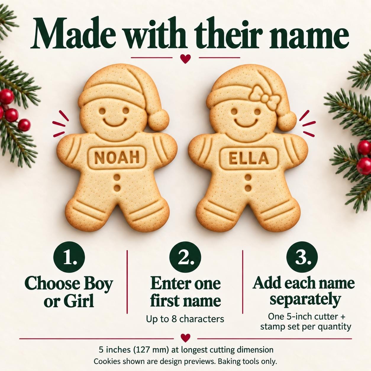 Personalized Gingerbread Christmas Pajamas Cookie Cutter and Stamp, Boy or Girl, Custom Name, 5 Inch - Image 5