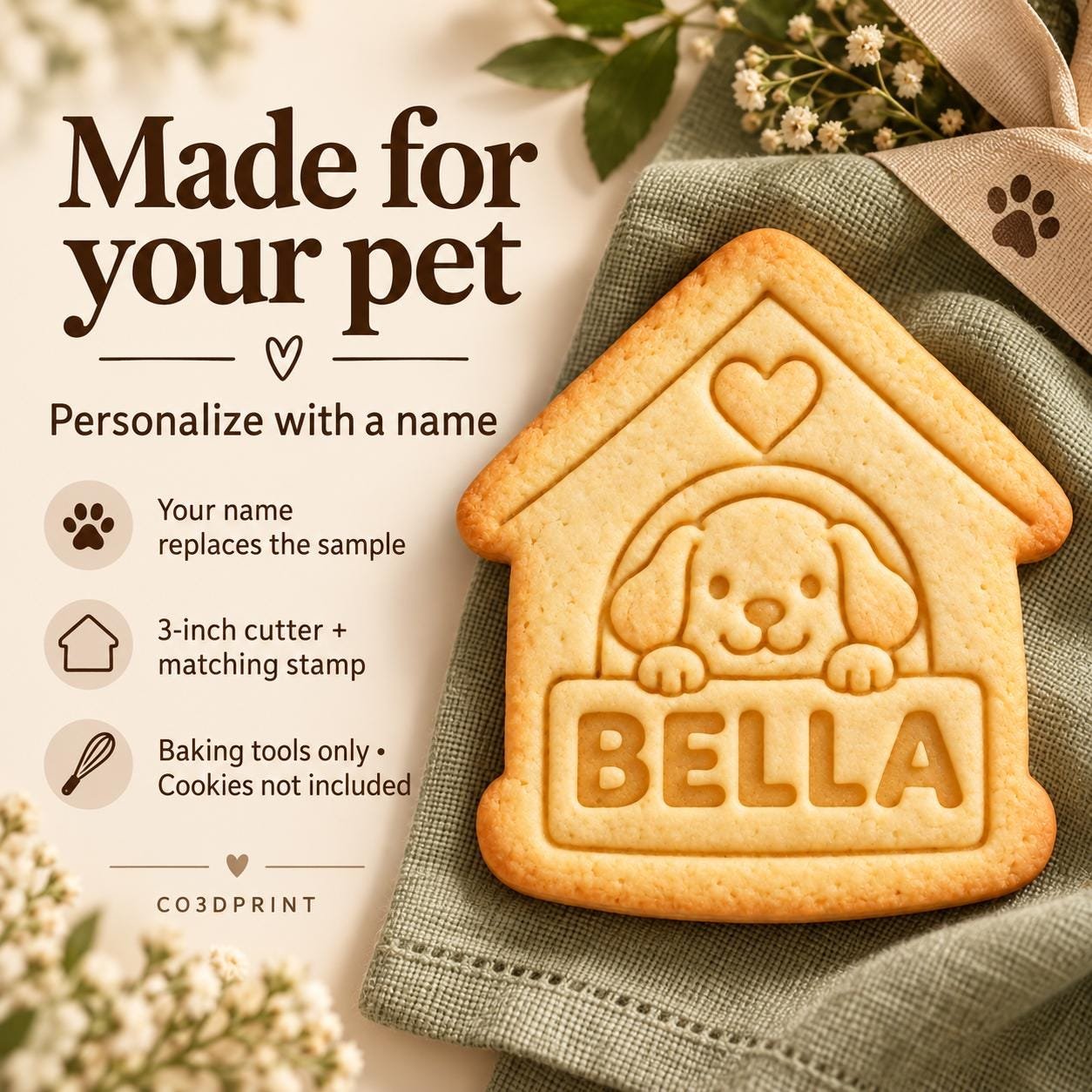 Personalized Gotcha Day Cookie Cutter and Stamp, Doghouse Pet Name, Adoption Gift, 3 Inch - Image 2