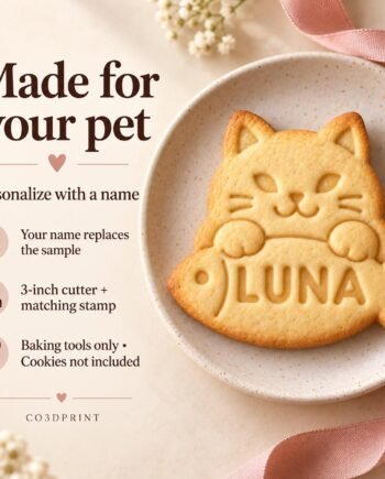 Personalized Cat Cookie Cutter and Stamp, Cat Holding Fish, Custom Pet Name, 3 Inch