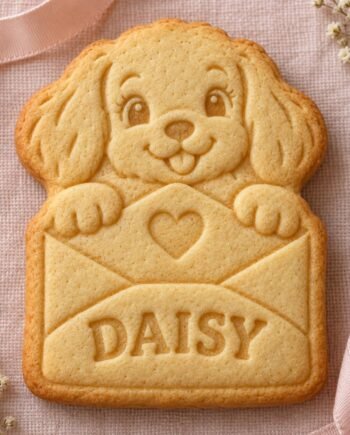 Personalized Puppy Love Cookie Cutter and Stamp, Dog with Heart Envelope, Pet Name, 3 Inch