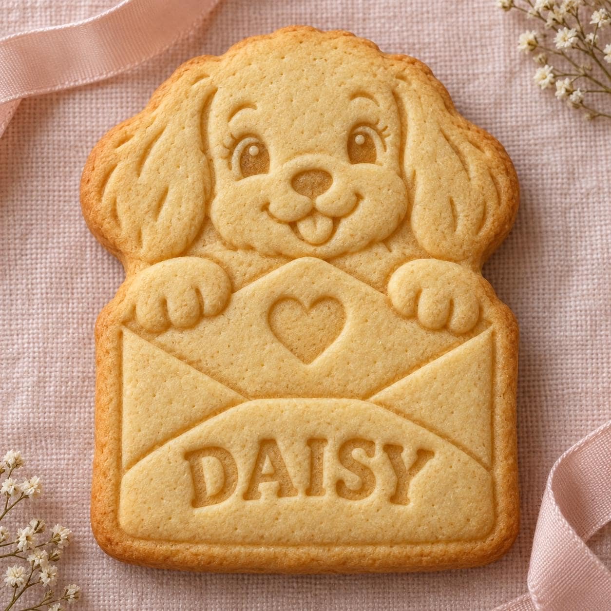 Personalized Puppy Love Cookie Cutter and Stamp, Dog with Heart Envelope, Pet Name, 3 Inch