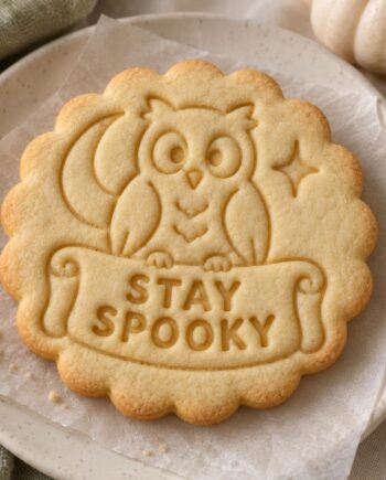 Owl Cookie Cutter and Stamp Set, Stay Spooky Scalloped Halloween Design, Baking Tool, 3 Inch