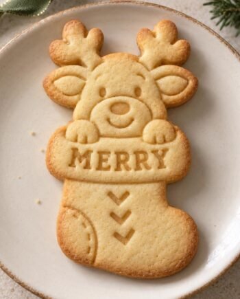 Reindeer Cookie Cutter and Stamp Set, MERRY Christmas Stocking, Holiday Baking Tool, 3 Inch