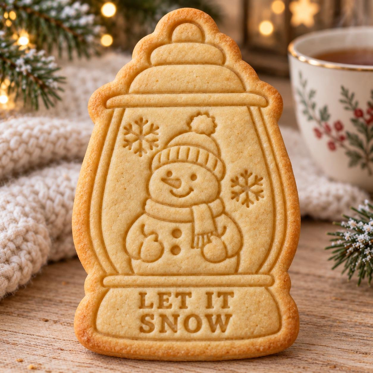 Snowman Cookie Cutter and Stamp Set, Let It Snow Lantern, Christmas Winter Baking Tool, 3 Inch - Image 2