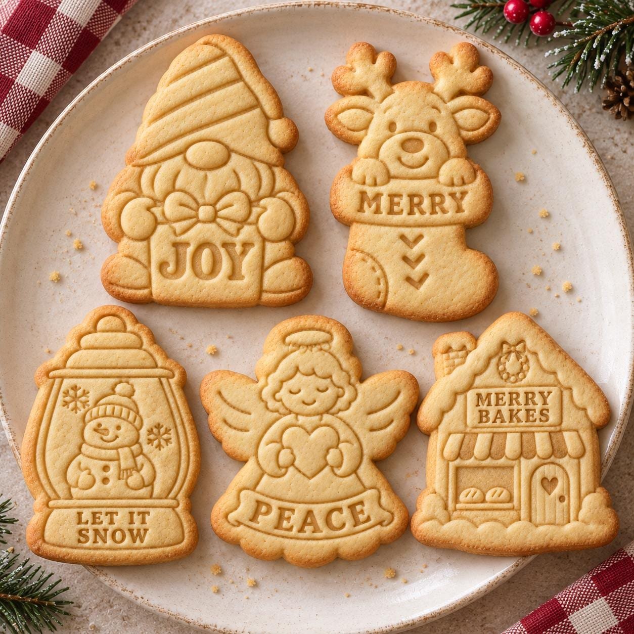 Christmas Cookie Cutter and Stamp Set, Choose 1 of 5 Gnome Reindeer Snowman Angel House Designs, 3 Inch