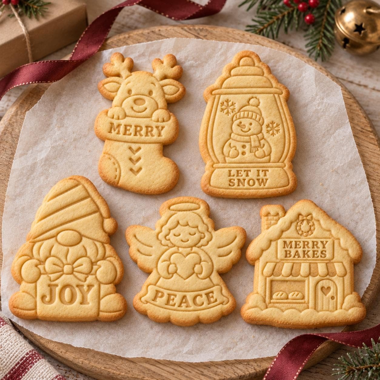 Christmas Cookie Cutter and Stamp Set, Choose 1 of 5 Gnome Reindeer Snowman Angel House Designs, 3 Inch - Image 2