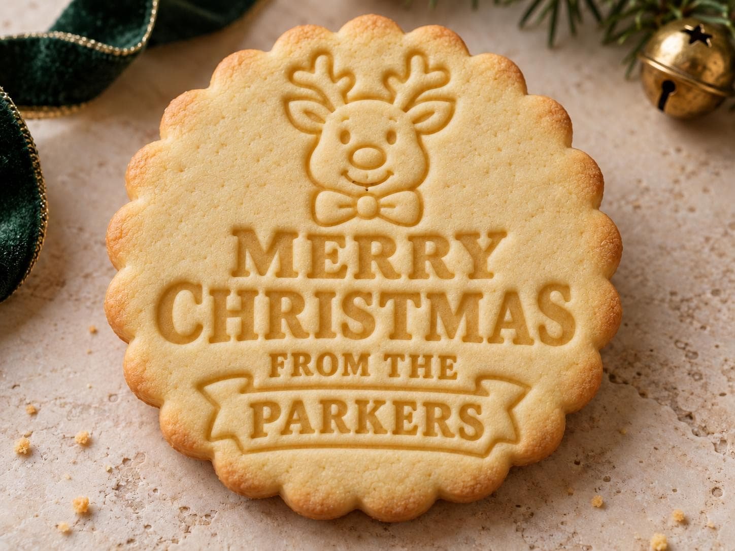 Personalized Reindeer Christmas Cookie Cutter and Stamp Set, Scalloped Family Name, 3 Inch - Image 2