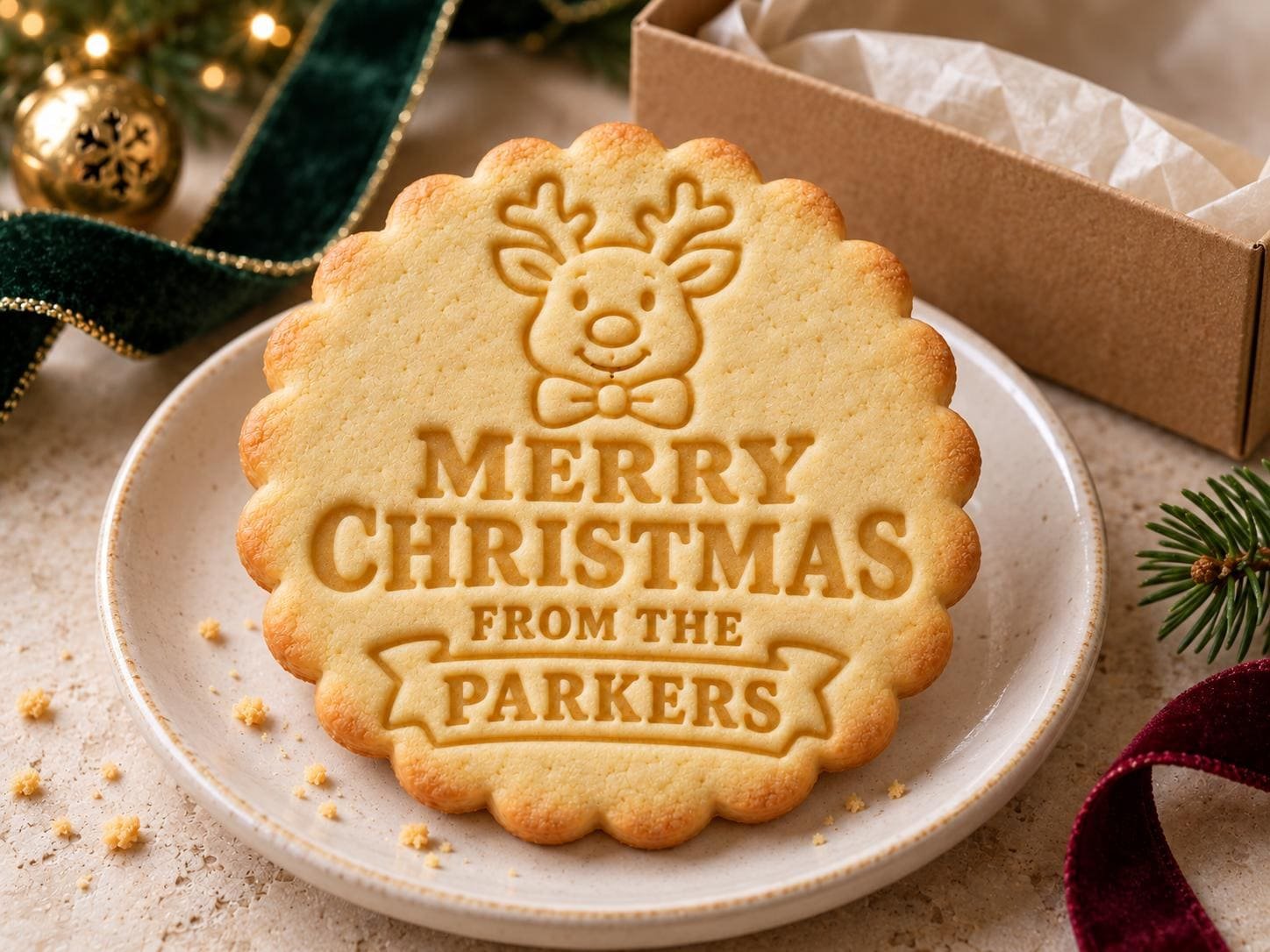 Personalized Reindeer Christmas Cookie Cutter and Stamp Set, Scalloped Family Name, 3 Inch - Image 6