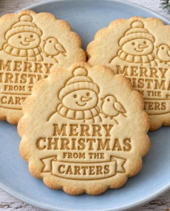 Personalized Snowman and Robin Cookie Cutter and Stamp Set, Christmas Family Name, 3 Inch