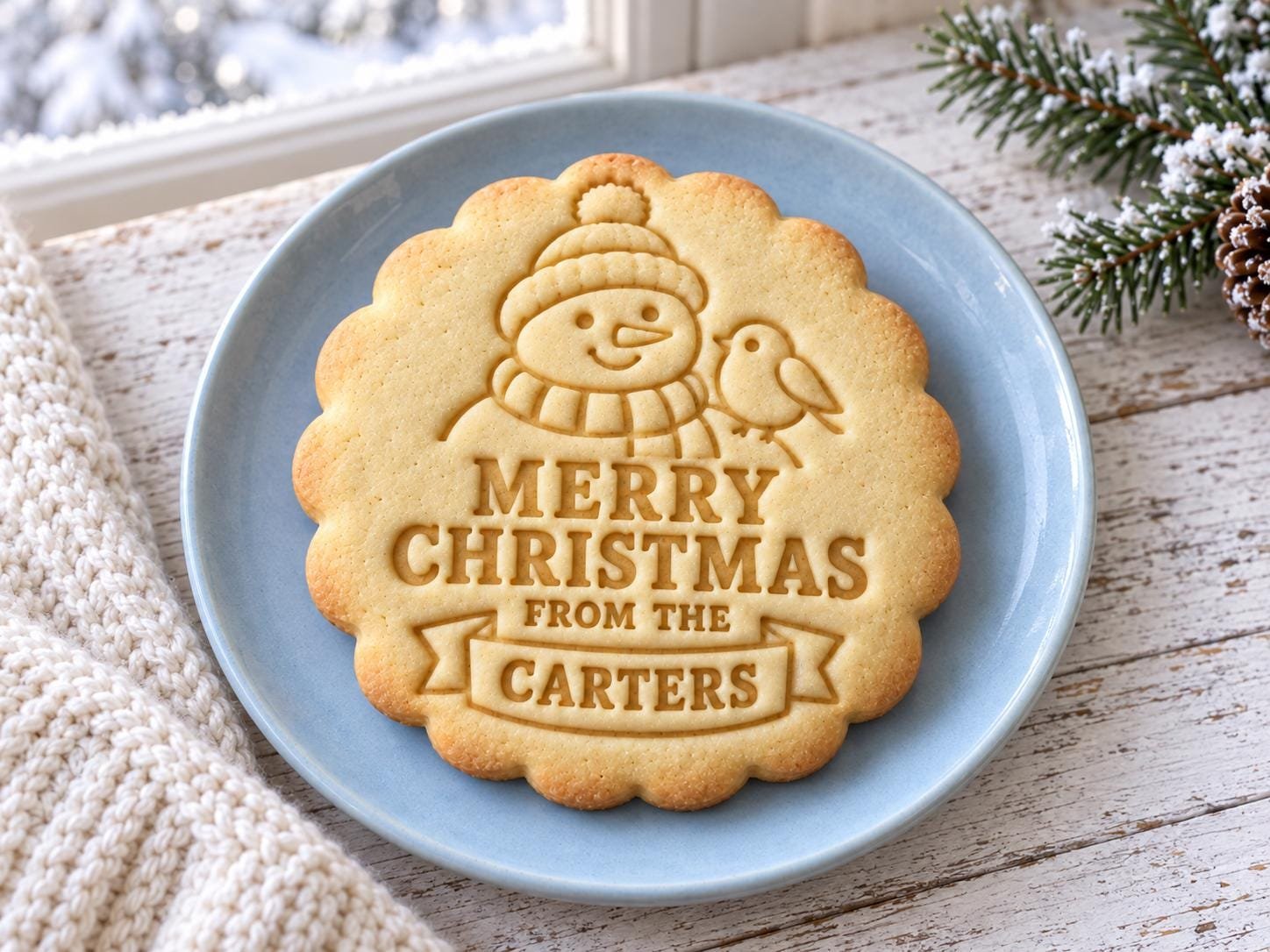 Personalized Snowman and Robin Cookie Cutter and Stamp Set, Christmas Family Name, 3 Inch - Image 2