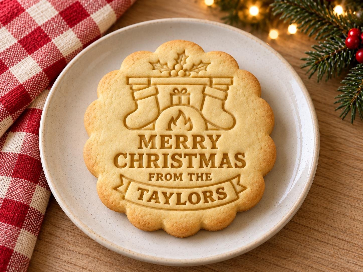 Personalized Christmas Fireplace Cookie Cutter and Stamp Set, Stockings Family Name, 3 Inch - Image 2