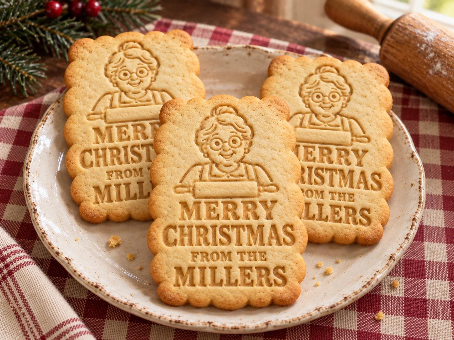 Personalized Grandma Christmas Cookie Cutter and Stamp Set, Vintage Kitchen Family Name, 3 Inch