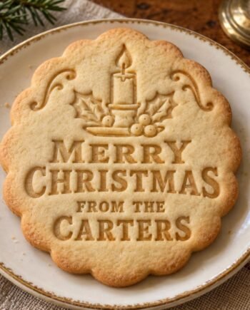 Personalized Christmas Candle Cookie Cutter and Stamp Set, Vintage Holly Family Name, 3 Inch