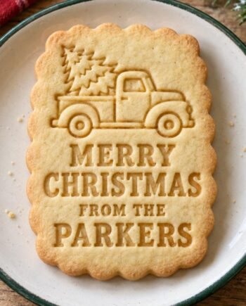 Personalized Christmas Truck Cookie Cutter & Stamp Set, Family Name (3 Inch)