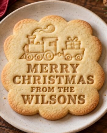 Personalized Christmas Train Cookie Cutter & Stamp Set, Custom Family Name (3 Inch)