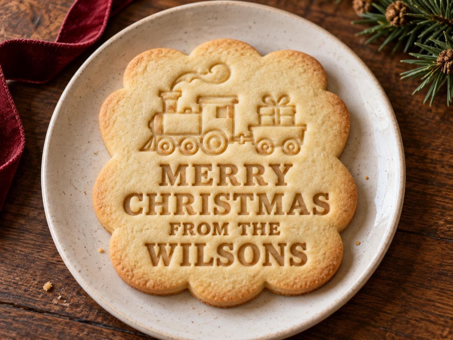 Personalized Christmas Train Cookie Cutter & Stamp Set, Custom Family Name (3 Inch)