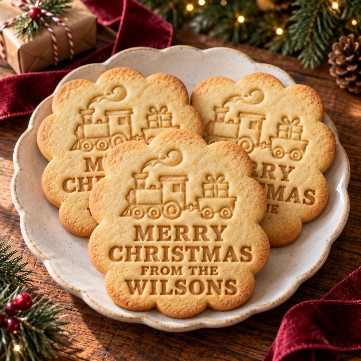 Personalized Christmas Train Cookie Cutter & Stamp Set, Custom Family Name (3 Inch) - Image 2
