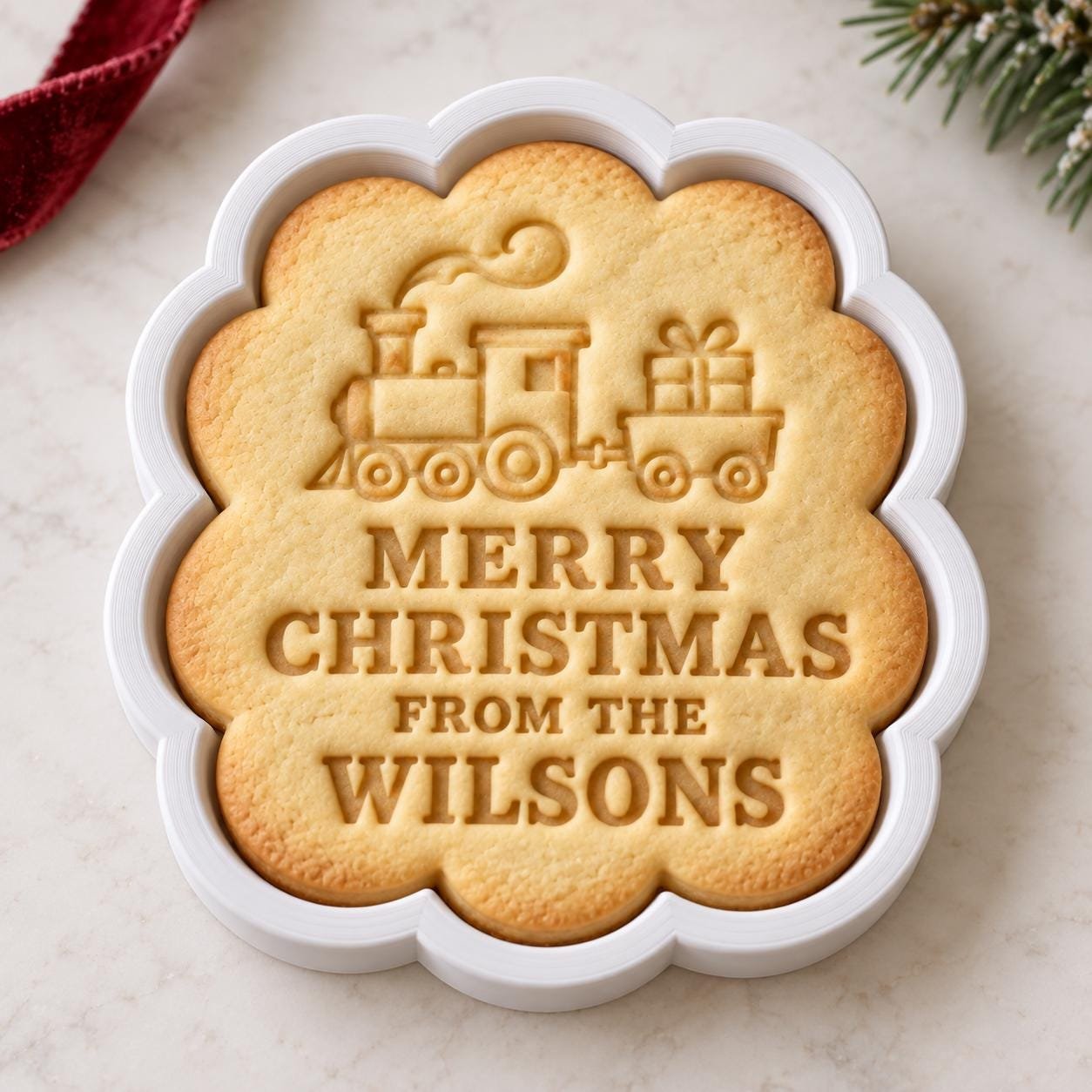 Personalized Christmas Train Cookie Cutter & Stamp Set, Custom Family Name (3 Inch) - Image 4