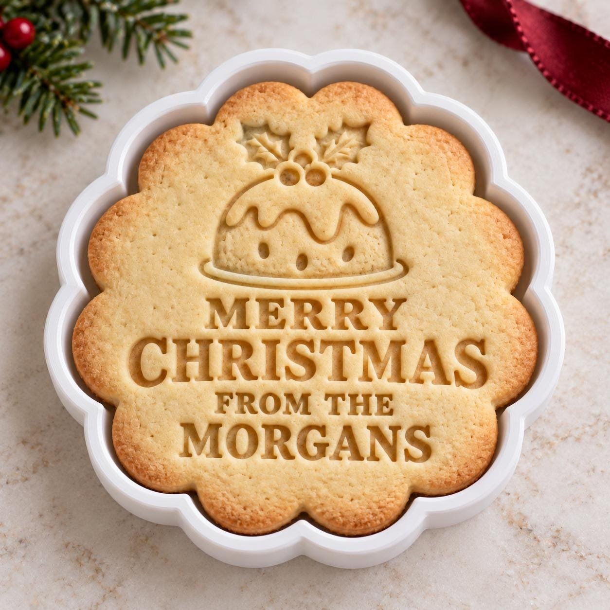 Personalized Christmas Pudding Cookie Cutter & Stamp Set, Custom Family Name (3 Inch) - Image 4
