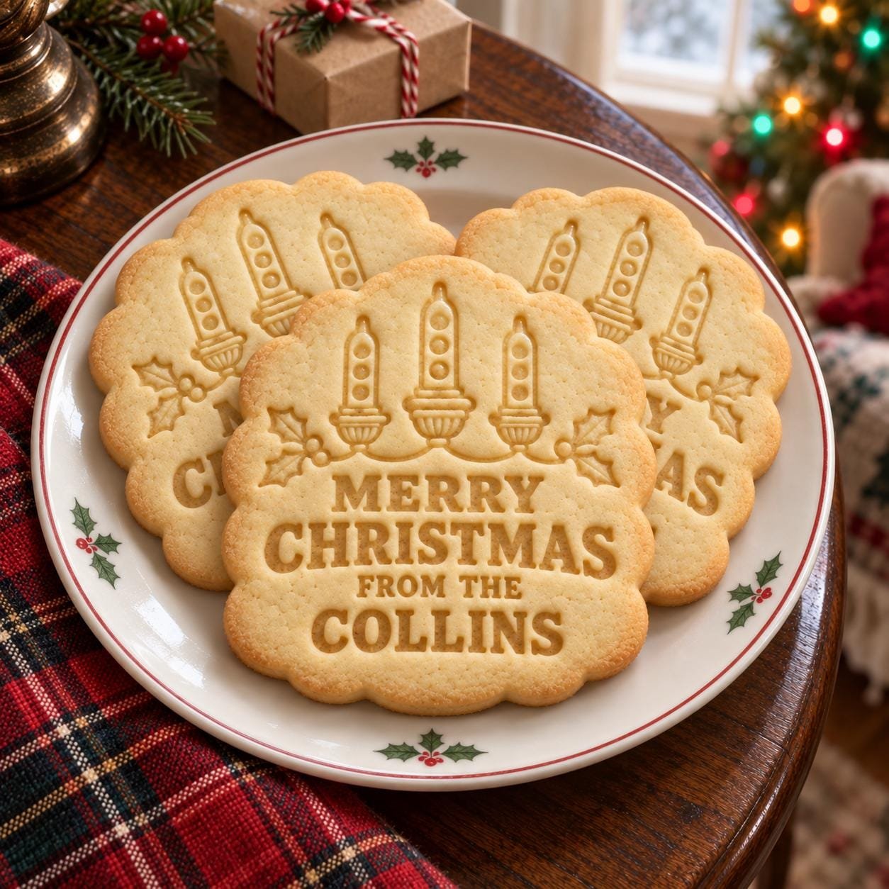 Personalized Christmas Cookie Cutter & Stamp Set, Retro Bubble Lights Design (3 Inch) - Image 2