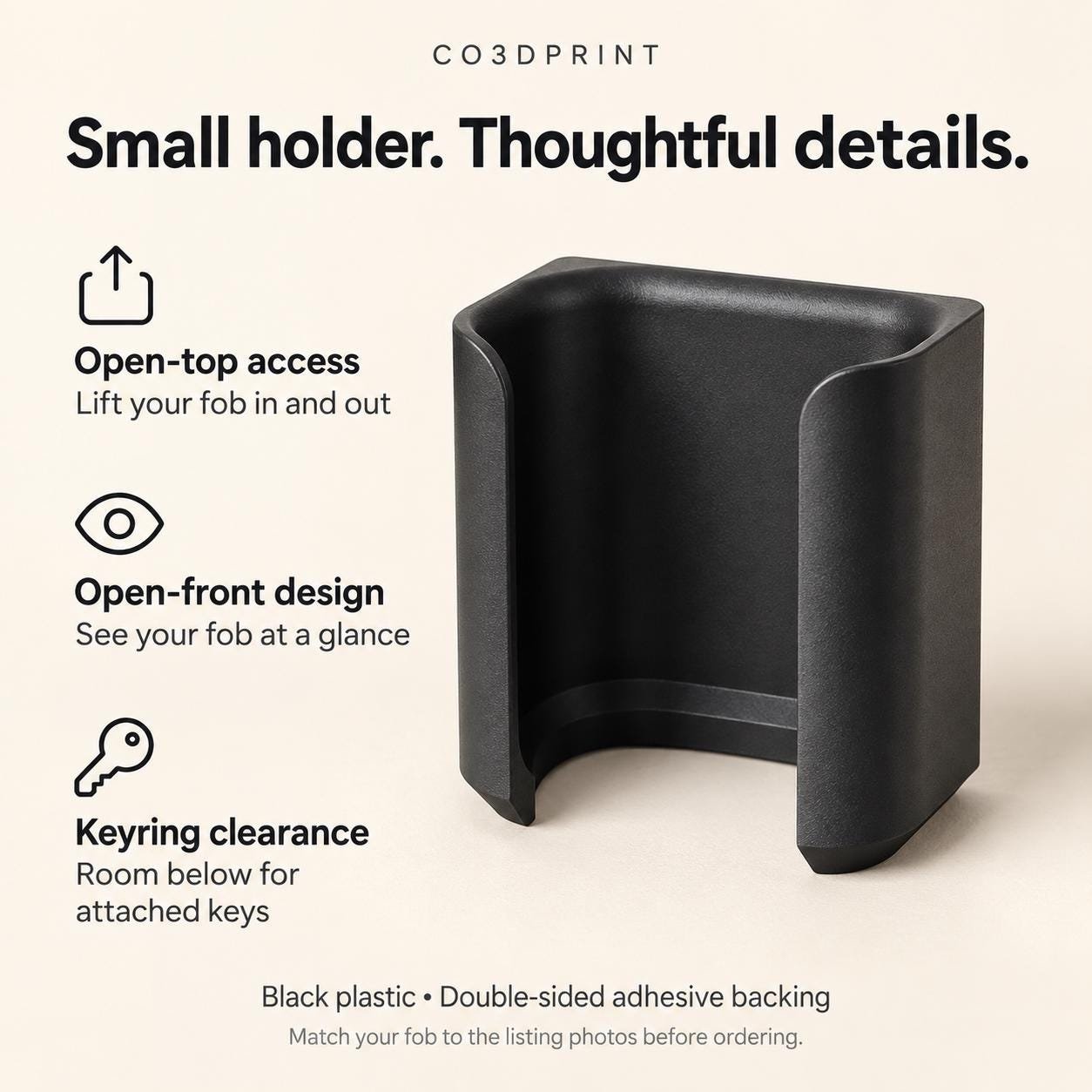 Nissan Smart Key Fob Holder, Black Adhesive Dash Mount, Original or Cover Fits - Image 4