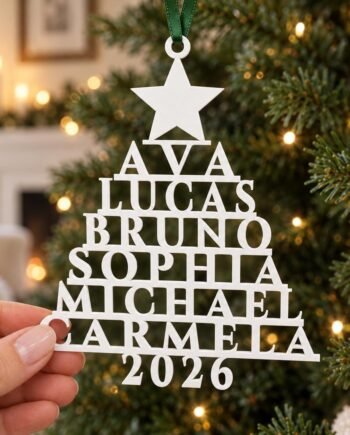 Personalized Family Christmas Ornament 2026, Custom Name Tree with Choice of Topper