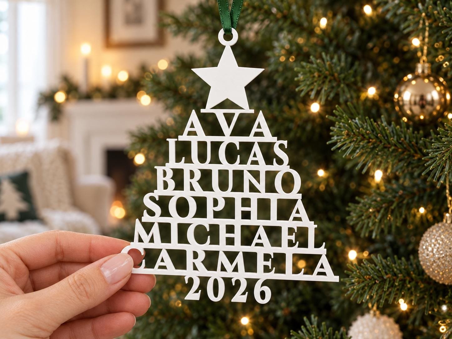 Personalized Family Christmas Ornament 2026, Custom Name Tree with Choice of Topper