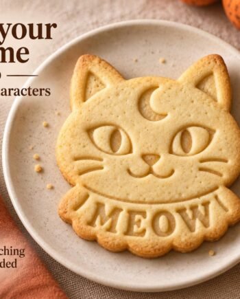 Personalized Cat Cookie Cutter and Stamp Set, Crescent Moon Halloween Design, 3 Inch