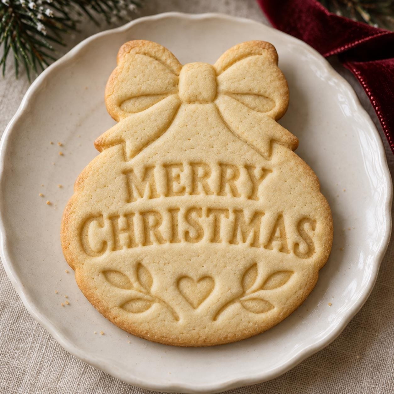 Personalized Christmas Ornament Cookie Cutter and Stamp Set, Scalloped Bow Design, 3 Inch - Image 2