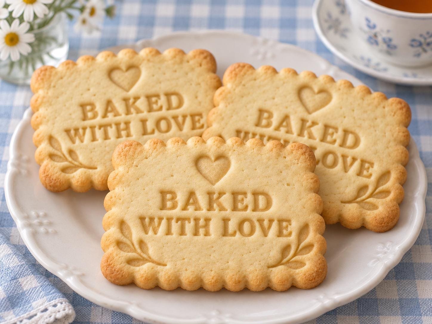 Baked With Love Cookie Cutter and Stamp Set, Scalloped Vintage Biscuit Design, 3 Inch - Image 2